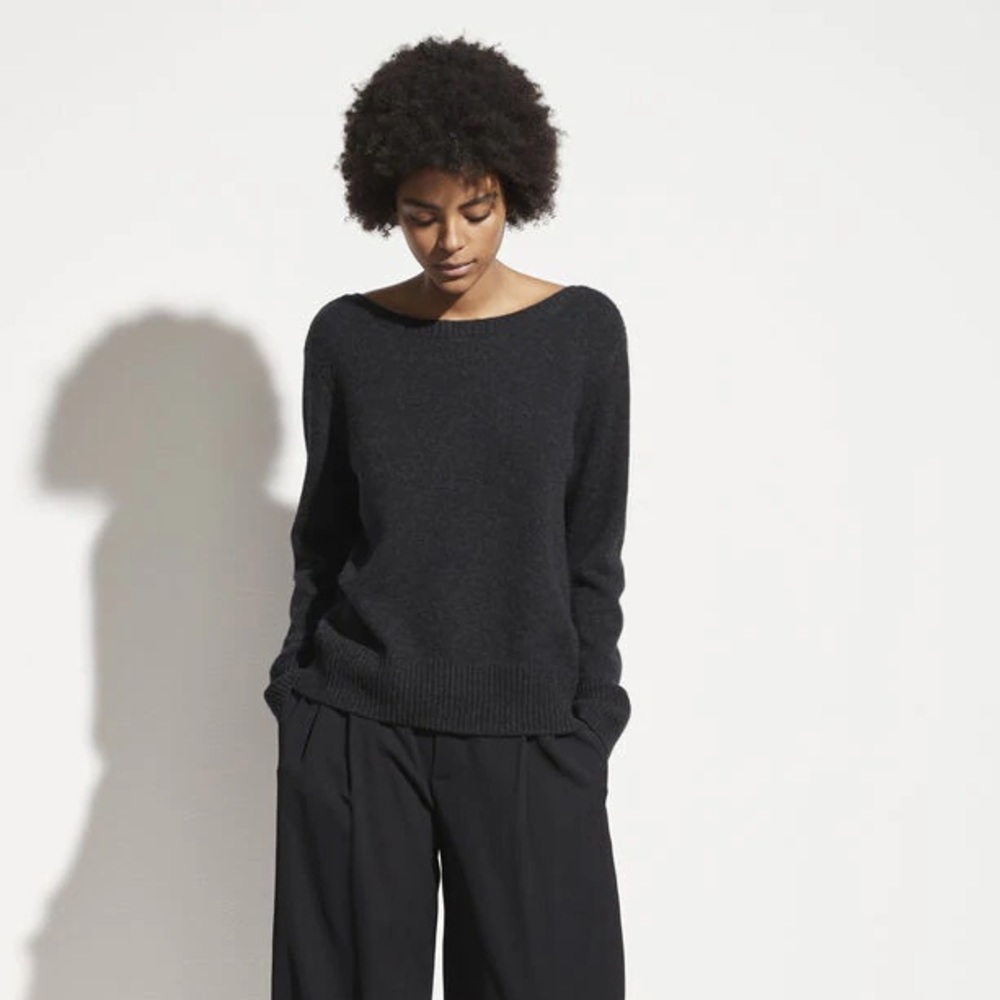 Vince Cashmere Boatneck Pullover in Heather Charcoal size L NWT